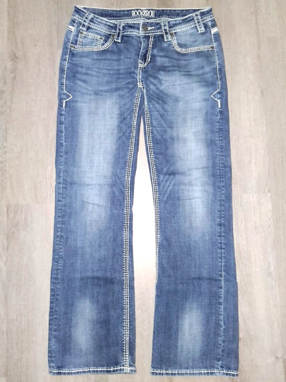 Rock & Roll Denim Riding Jeans Distressed Bootcut Size 30x34 Western Cowgirl